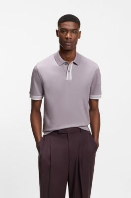 Polo de algod&oacute;n mercerizado con detalles de rayas, Luz p&uacute;rpura