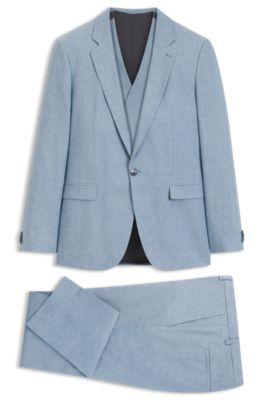 Traje con chaleco extra slim fit, Celeste