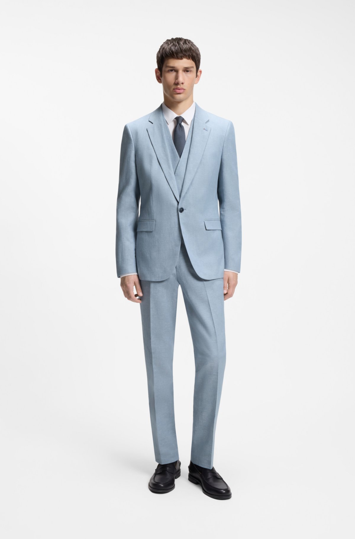 HUGO three-piece extra-slim-fit suit, light blue
