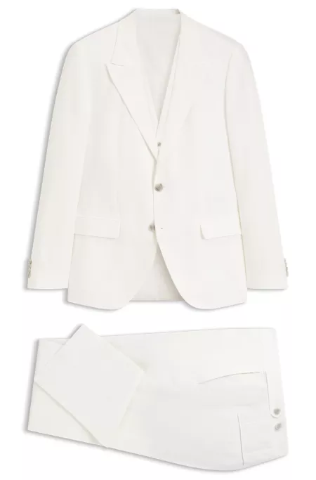Three-piece slim-fit suit in cotton and linen