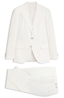 Three-piece slim-fit suit in cotton and linen, White