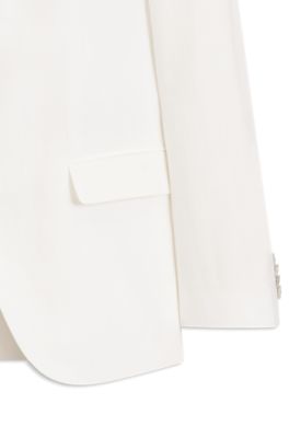 Three-piece slim-fit suit in cotton and linen, White