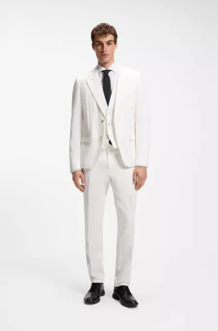 Three-piece slim-fit suit in cotton and linen