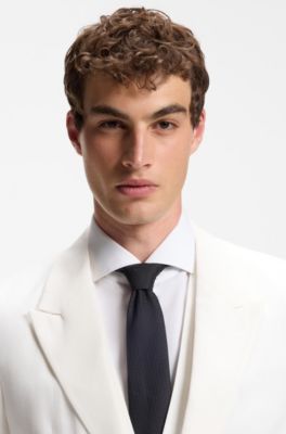 Three-piece slim-fit suit in cotton and linen, White