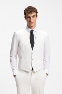 Three-piece slim-fit suit in cotton and linen, White