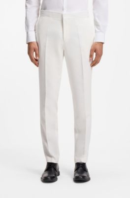 Three-piece slim-fit suit in cotton and linen, White