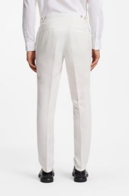 Three-piece slim-fit suit in cotton and linen, White