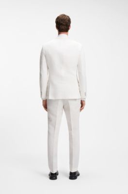 Three-piece slim-fit suit in cotton and linen, White