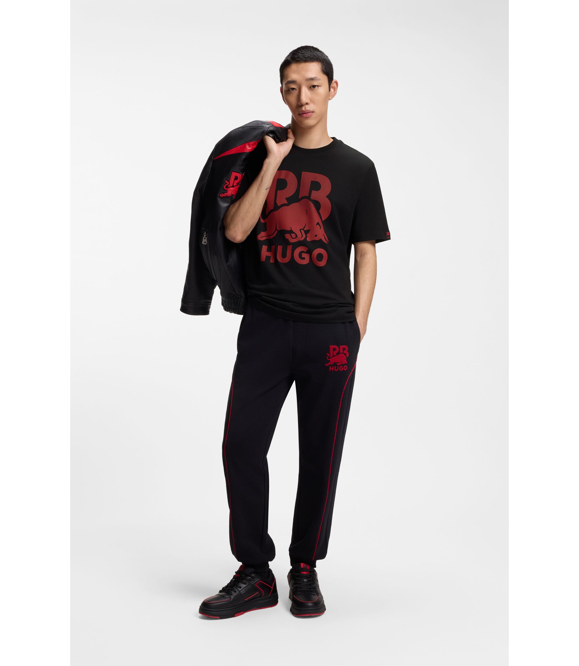 HUGO - HUGO x RB cotton T-shirt with bull motif - Black