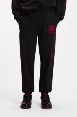 HUGO x RB stretch-cotton sweatpants with bull motif, Black