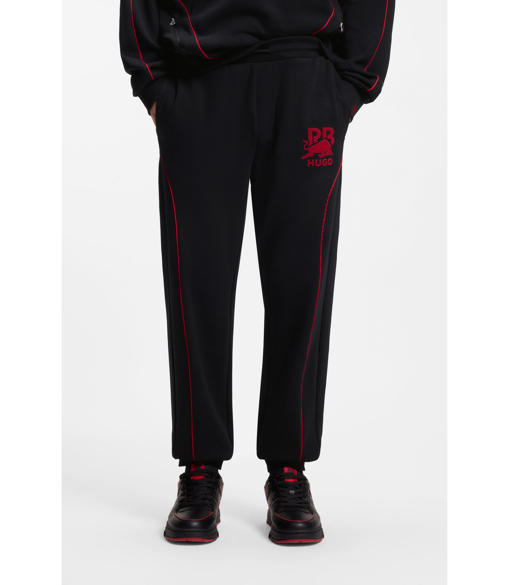 HUGO - HUGO x RB stretch-cotton sweatpants with bull motif - Black