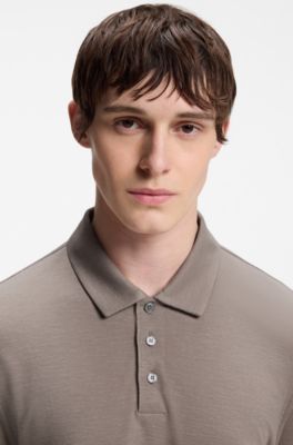 Polo Slim Fit en coton interlock flamm&eacute;, Brun chin&eacute;