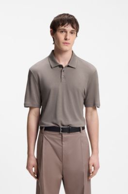Slub-interlock polo shirt in a slim fit, Light Brown