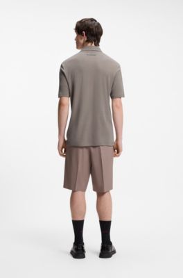 Polo Slim Fit en coton interlock flamm&eacute;, Brun chin&eacute;