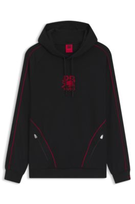 Prenda con capucha HUGO x RB de algod&oacute;n el&aacute;stico con motivo de toro, Negro