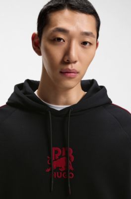 Sweat &agrave; capuche HUGO x RB en coton stretch avec motif taureau, Noir