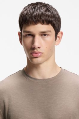 Camiseta slim fit en interlock flameado, Marr&oacute;n claro