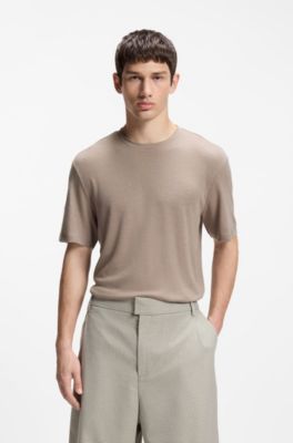 Camiseta slim fit en interlock flameado, Marr&oacute;n claro