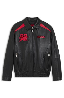 HUGO x RB leather jacket with bull motifs