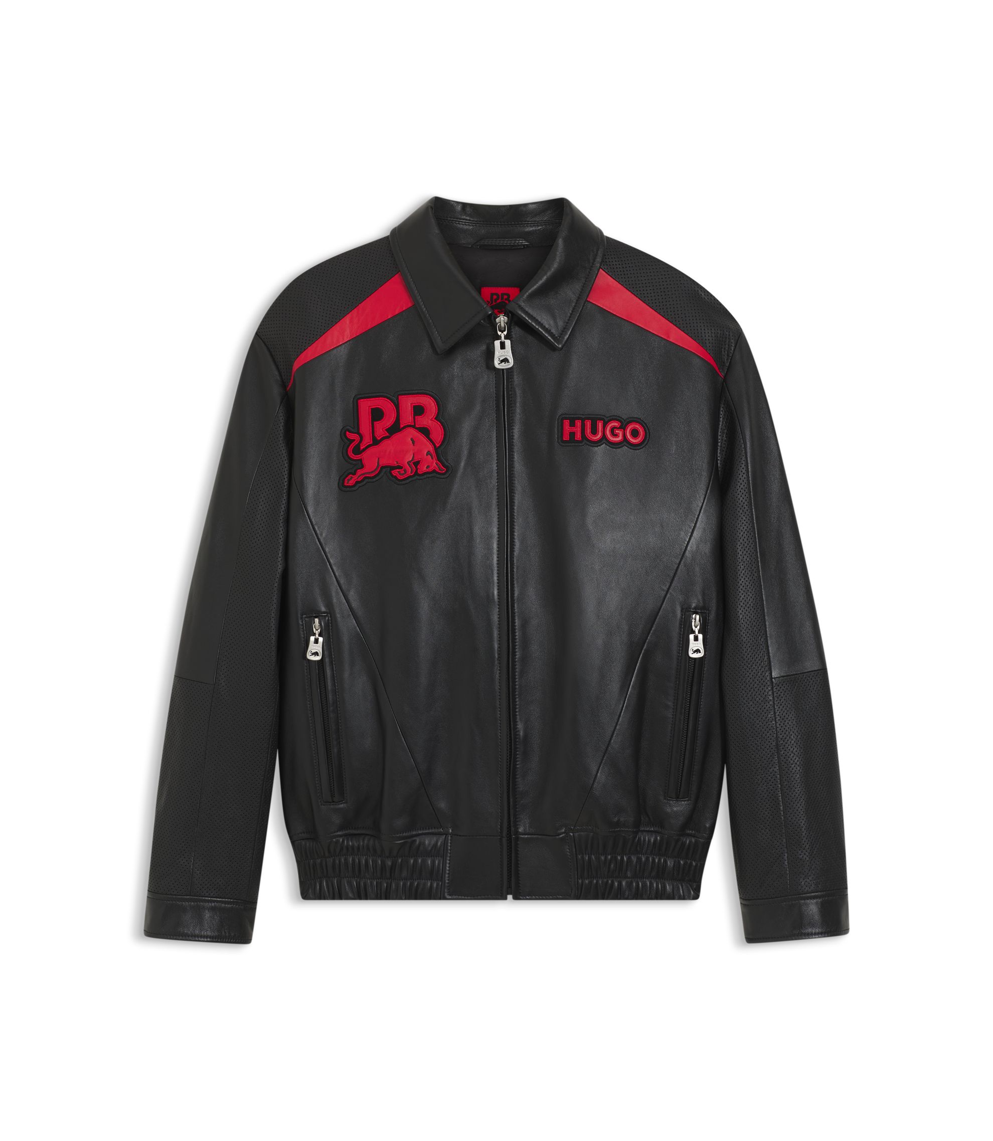 HUGO - HUGO x RB leather jacket with bull motifs - Black