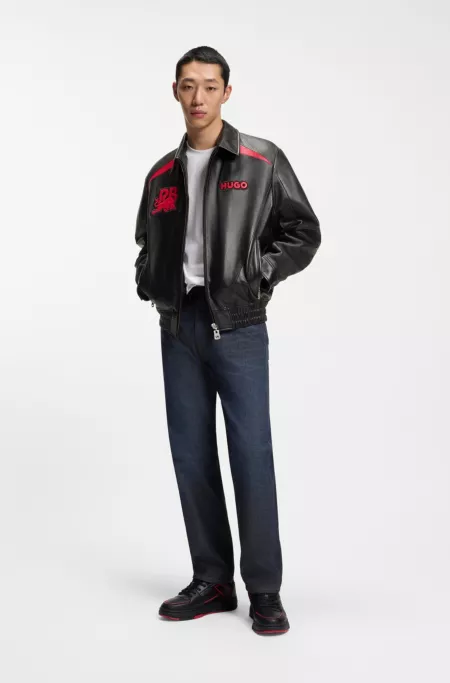 HUGO x RB leather jacket with bull motifs