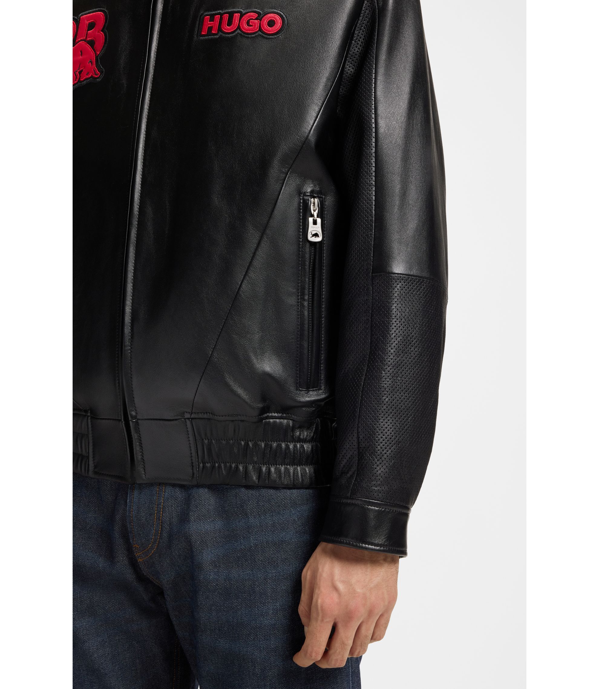 HUGO - HUGO x RB leather jacket with bull motifs - Black