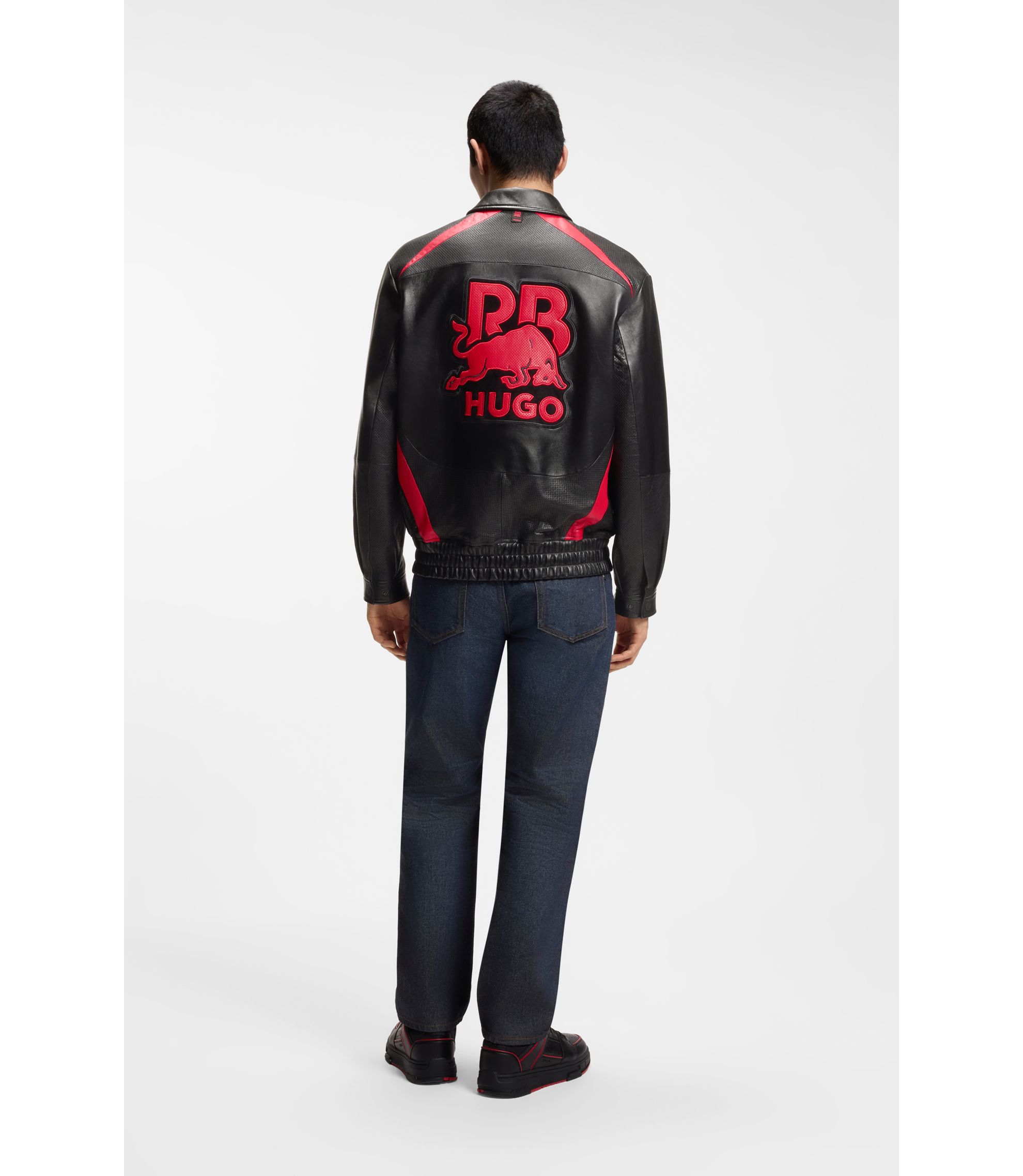 HUGO - HUGO x RB leather jacket with bull motifs - Black