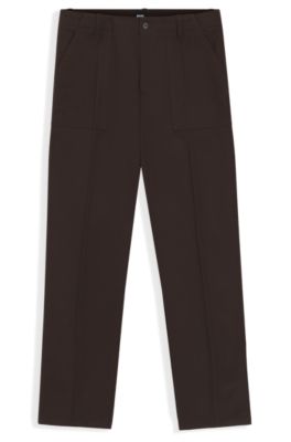 Twill-cotton trousers with relaxed fit, Dark Brown