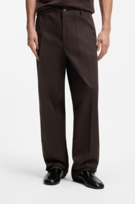Pantalones relaxed fit de sarga de algod&oacute;n, Marr&oacute;n oscuro