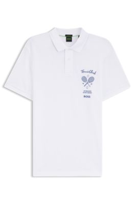 Polo de malla de algod&oacute;n con dise&ntilde;o bordado, Blanco