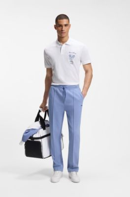 Polo de malla de algod&oacute;n con dise&ntilde;o bordado, Blanco