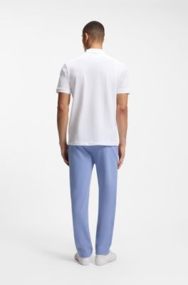 Embroidered-artwork polo shirt in cotton mesh, White