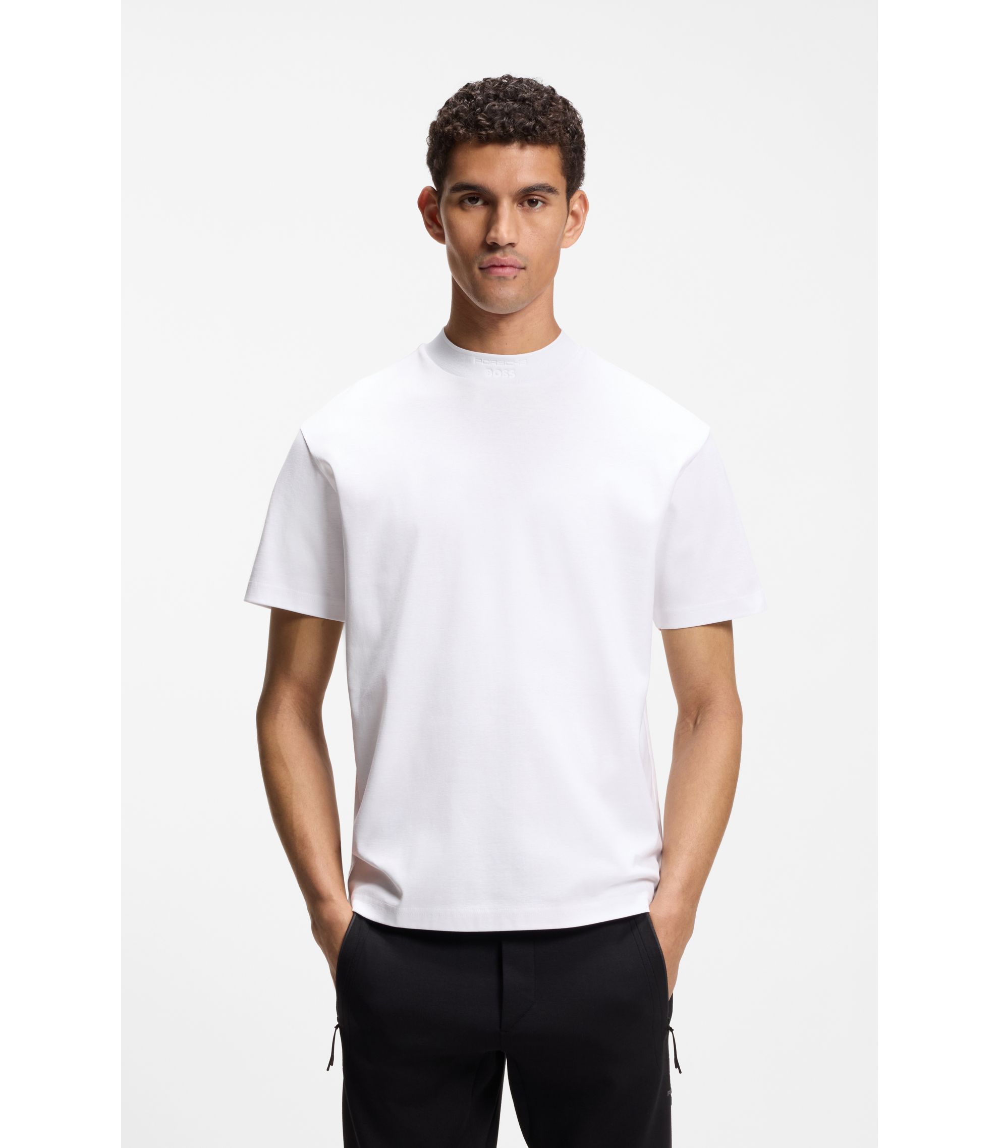 BOSS - Porsche x BOSS relaxed-fit T-shirt with logo collar - White