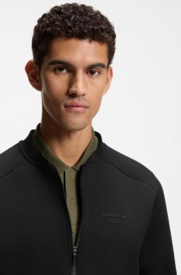 Porsche x BOSS zipper-up sweatshirt with embossed artwork, Black