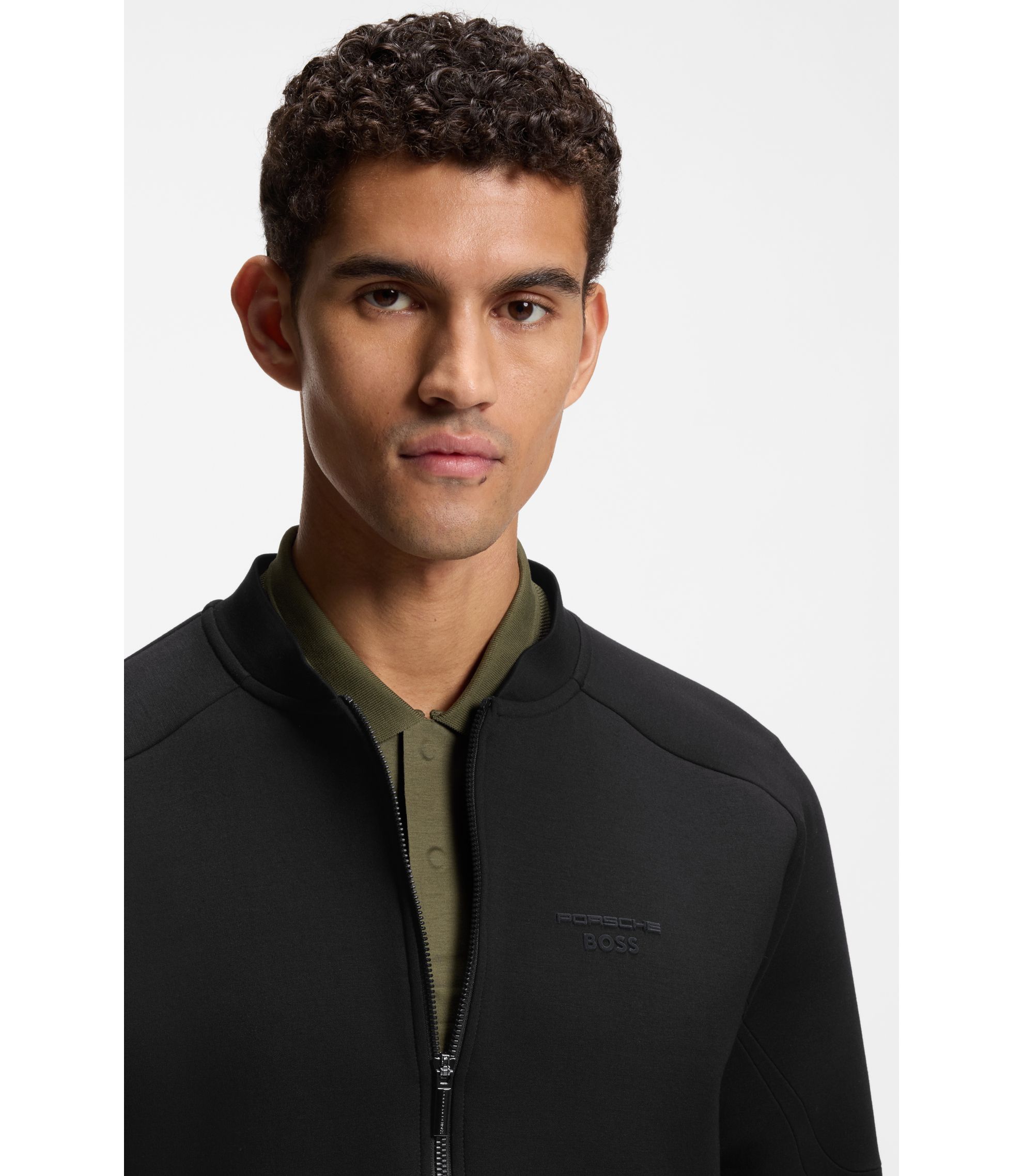 Porsche BOSS ジップアップジャケット ブラック BOSS - Porsche x BOSS zipper-up sweatshirt with embossed artwork