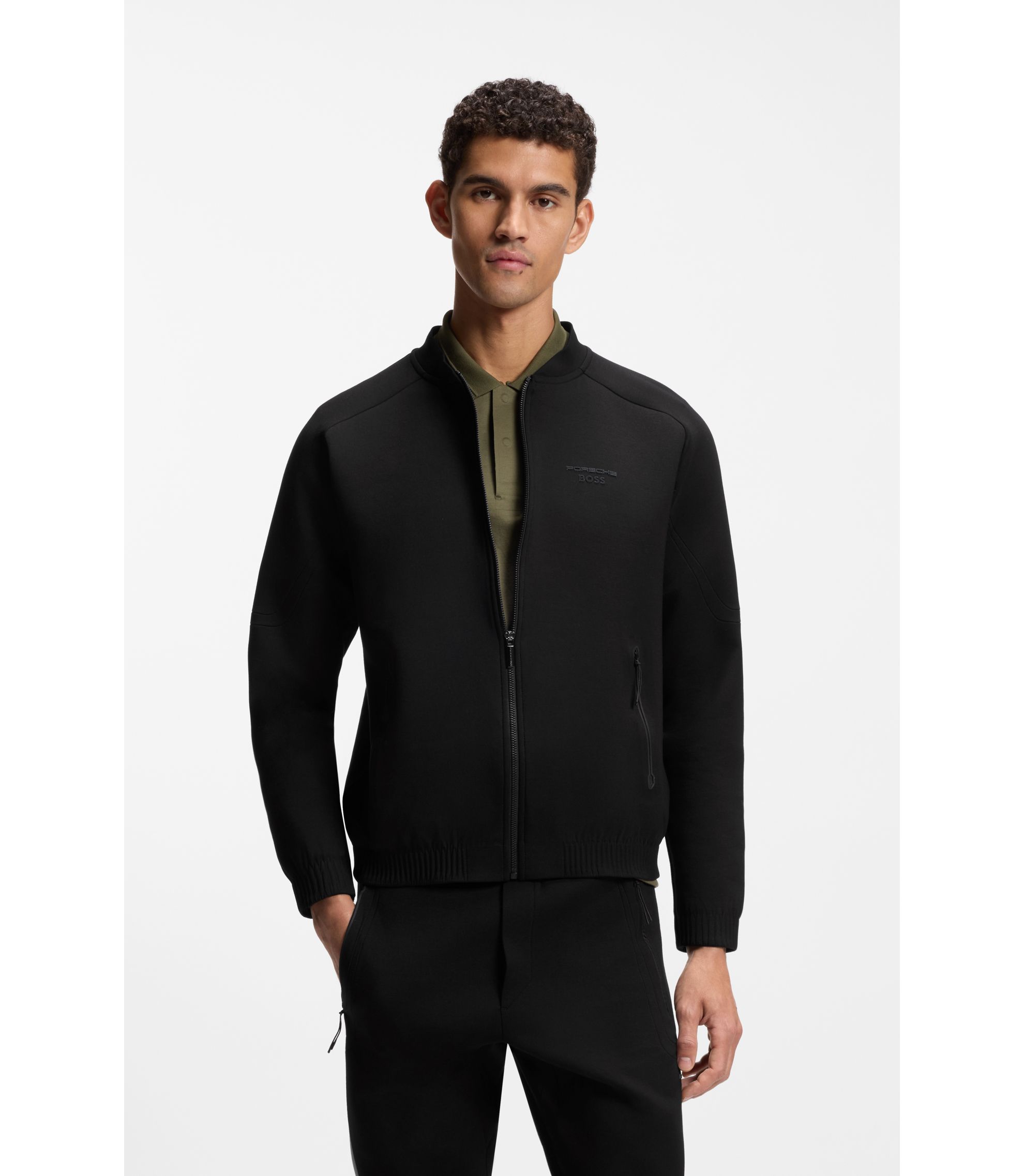 Porsche BOSS ジップアップジャケット ブラック BOSS - Porsche x BOSS zipper-up sweatshirt with embossed artwork