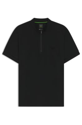 Porsche x BOSS zipper-neck polo shirt in cotton, Black