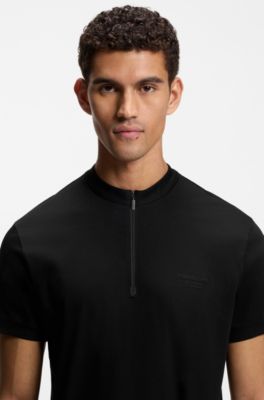 Porsche x BOSS zipper-neck polo shirt in cotton, Black