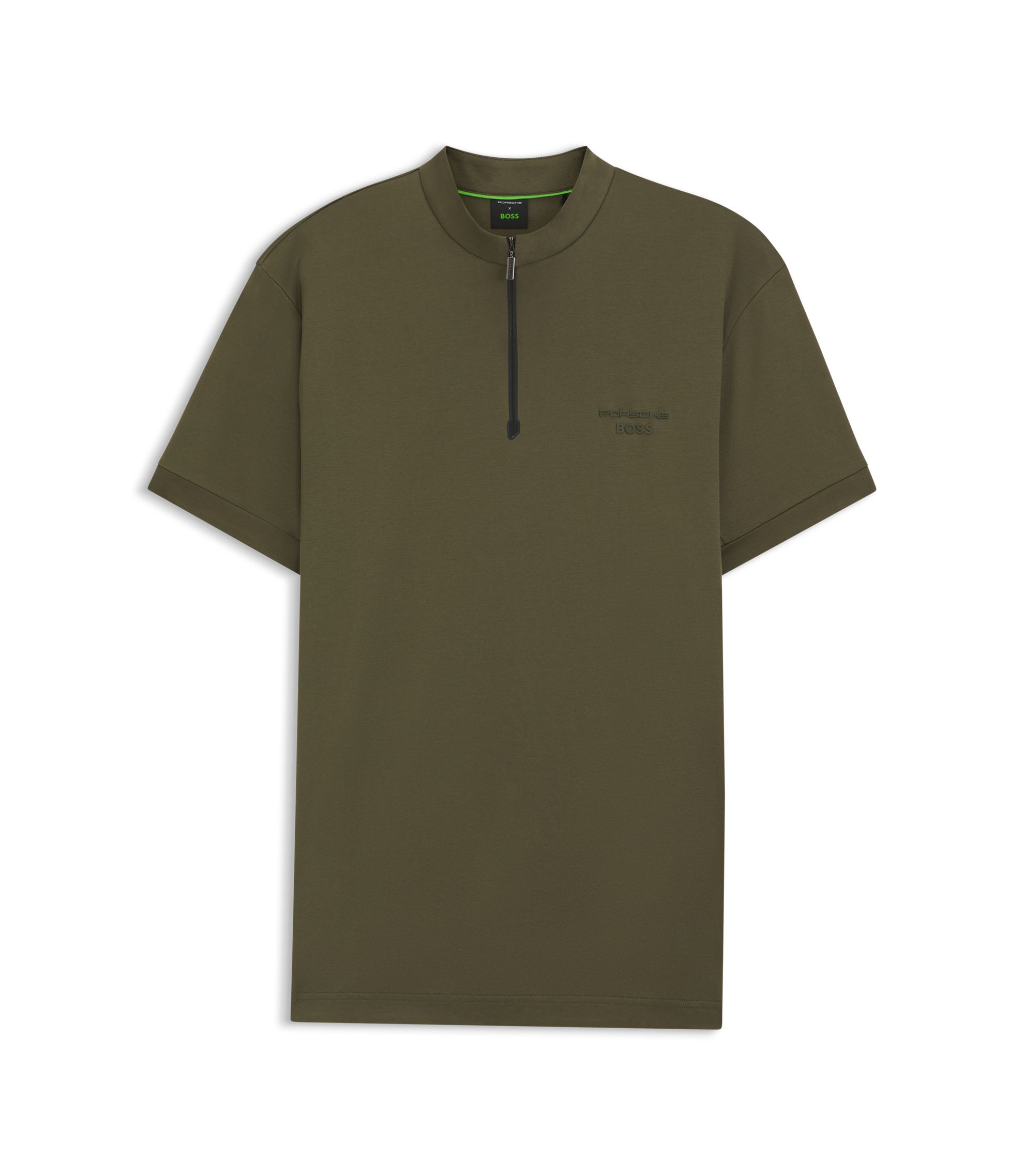 BOSS - Porsche x BOSS zipper-neck polo shirt in cotton - Light Green