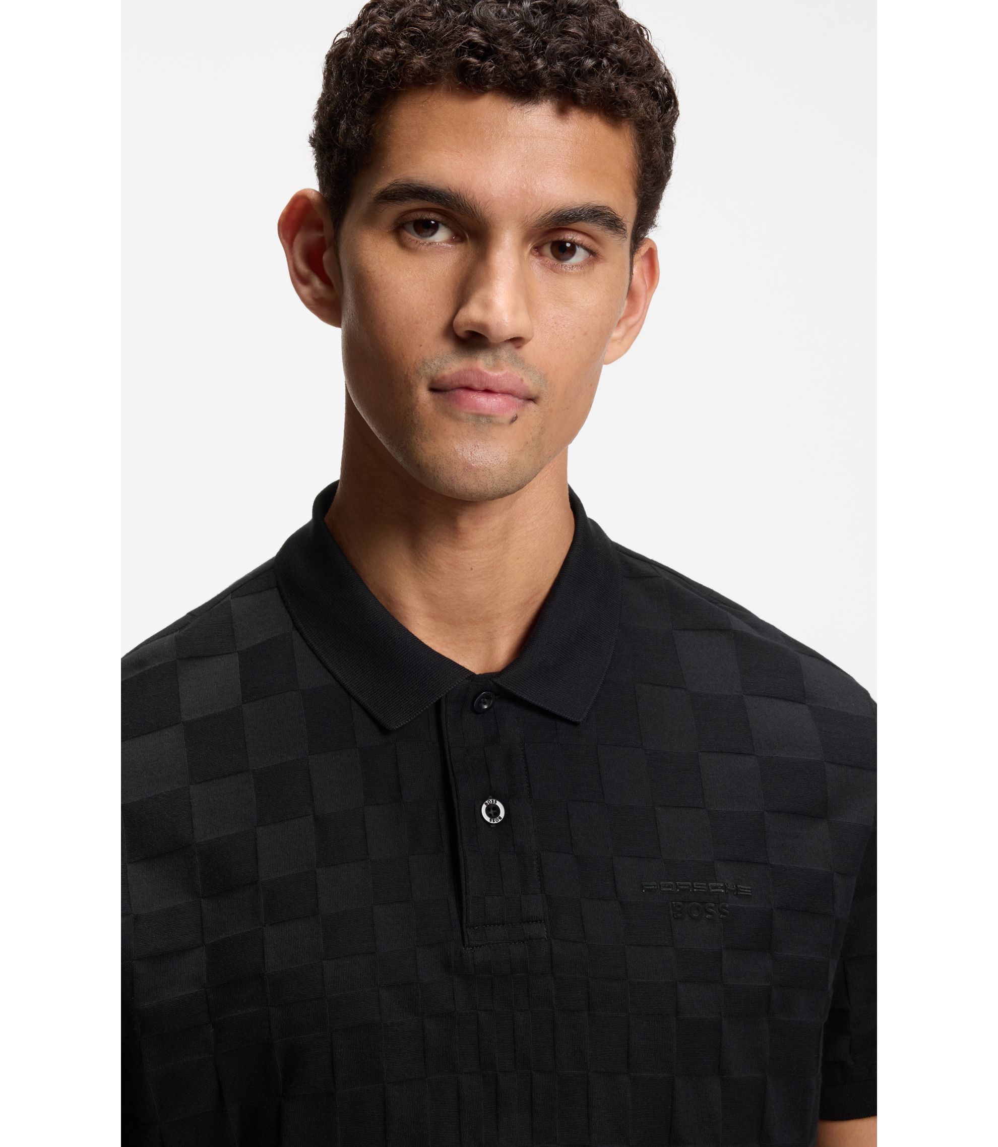 BOSS - Porsche x BOSS polo shirt in jacquard-patterned cotton - Black