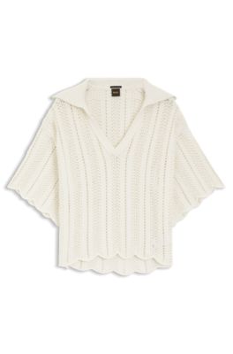 Cotton-blend sweater with knitted wave structure, White