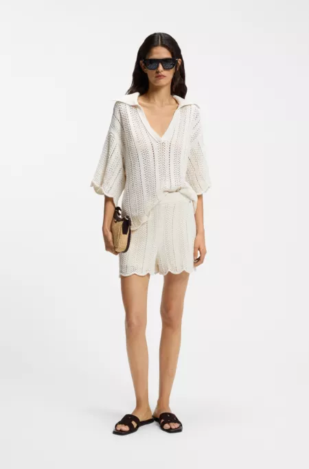 Cotton-blend sweater with knitted wave structure