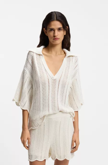 Cotton-blend sweater with knitted wave structure