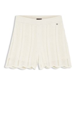 Short en coton m&eacute;lang&eacute; tricot&eacute; avec structure ondul&eacute;e, Blanc