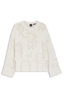 Knitted-pattern sweater in a cotton blend, White