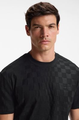 Camiseta Porsche x BOSS relaxed fit en jacquard de algod&oacute;n, Negro