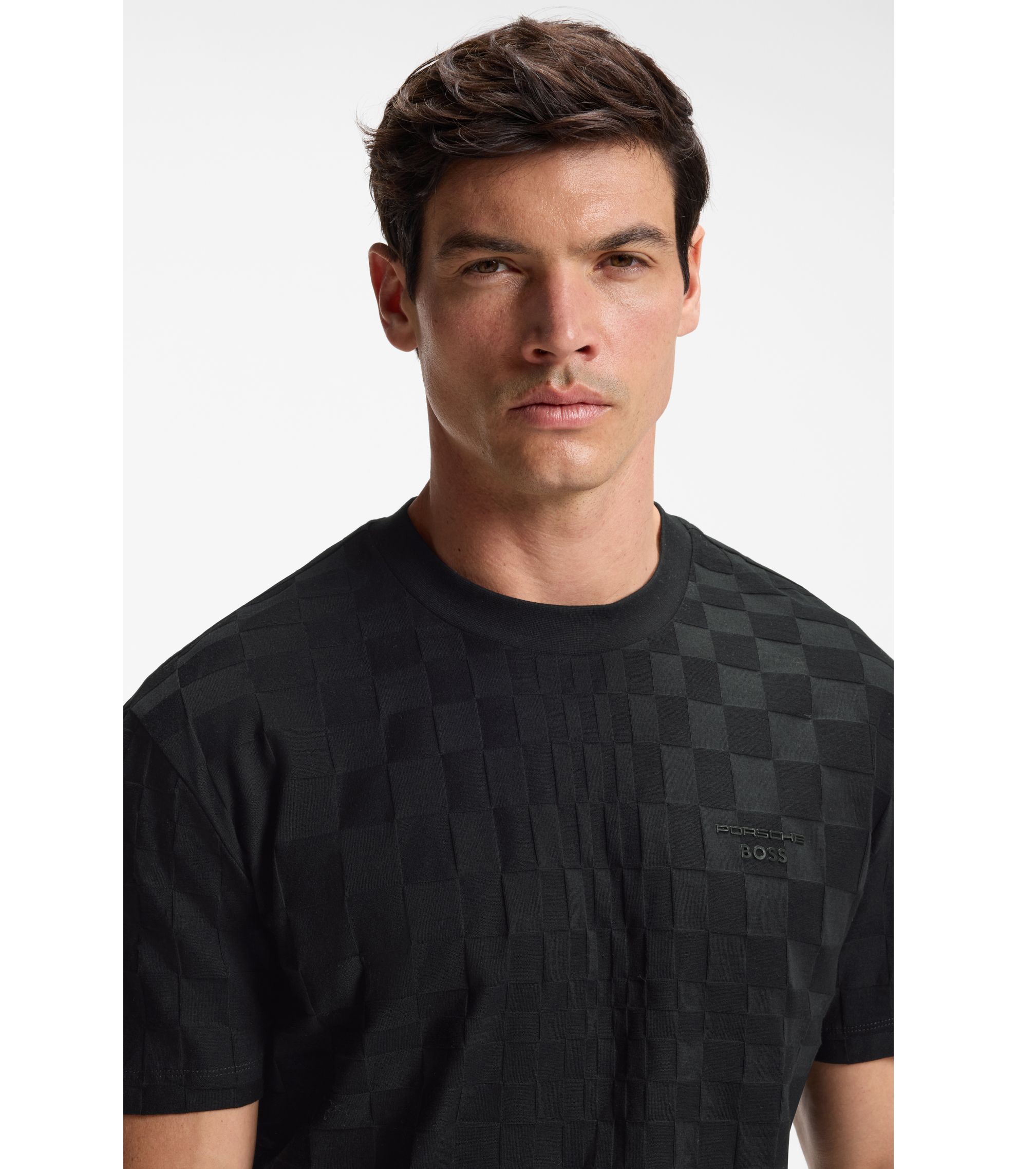 BOSS - Porsche x BOSS relaxed-fit T-shirt in cotton jacquard - Black