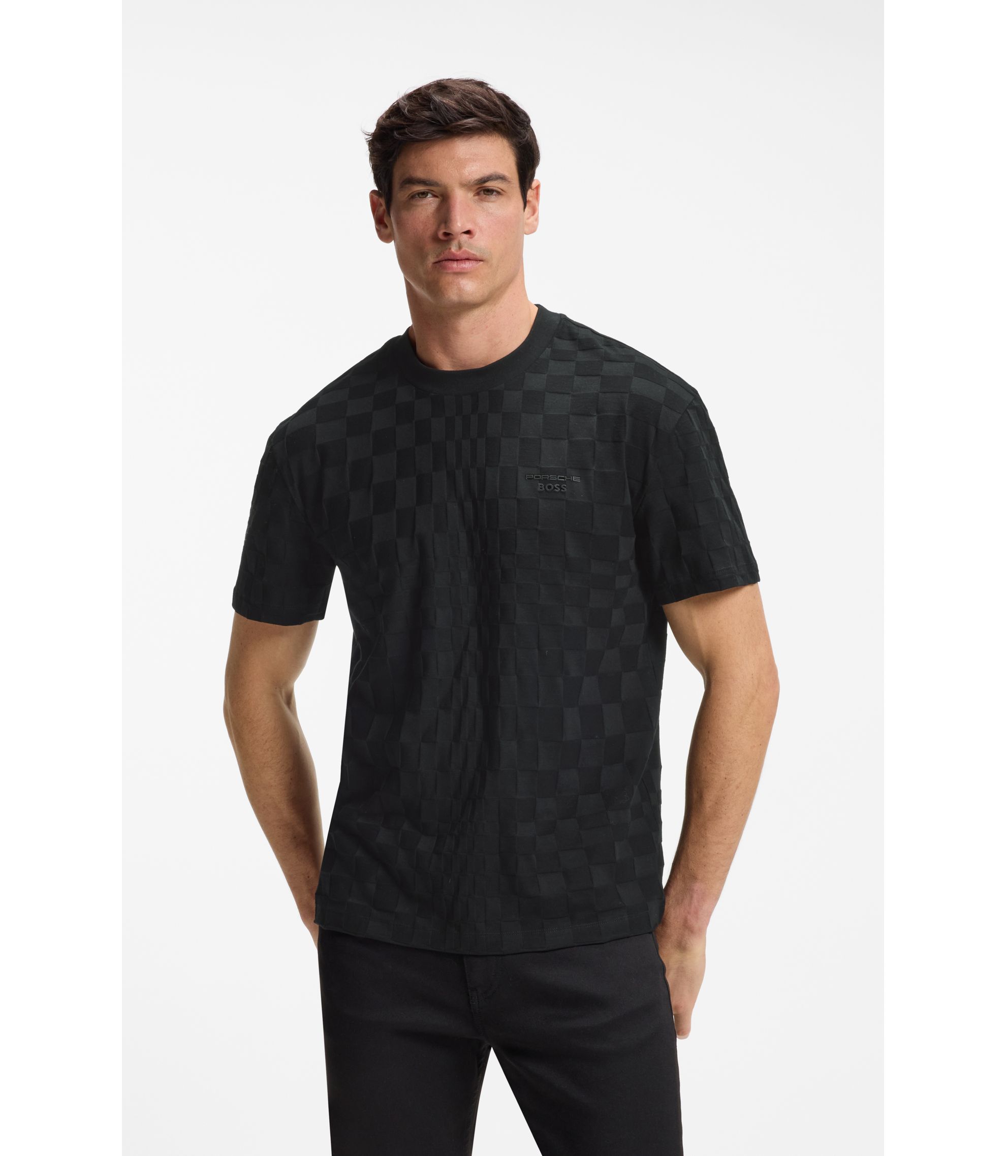 BOSS - Porsche x BOSS relaxed-fit T-shirt in cotton jacquard - Black