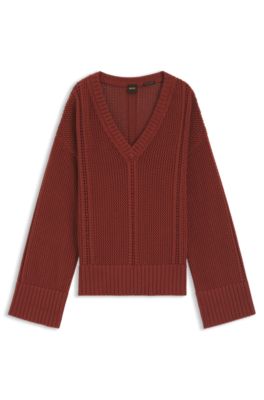 Mesh-structure sweater in cotton, Dark Red