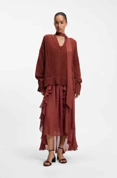 Mesh-structure sweater in cotton